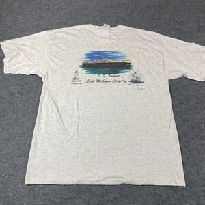 Gildan T Shirt Mens XL Gray SS Badger Lake‎ Michigan Carferry Ship Deadstock 90s
